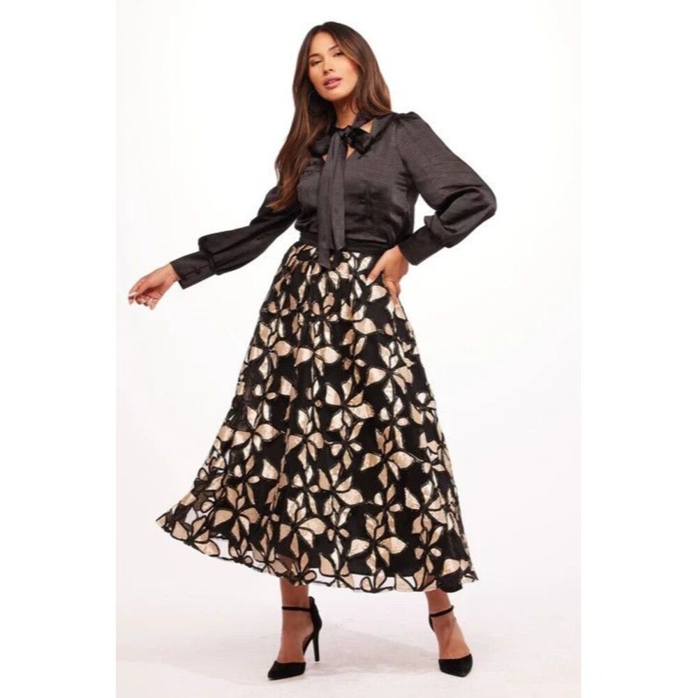 NWT Eva Franco Anthropologie Floral Applique Skirt Women's 6 NEW Sheer Whimsical